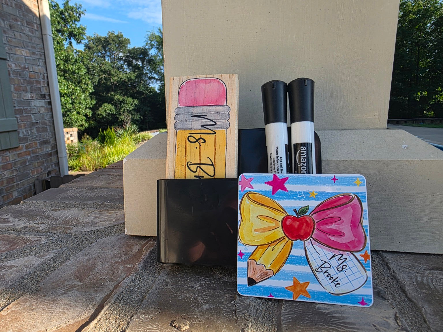 Personalized Teacher Gift Set - Whiteboard Eraser, Magnet, Caddy, and Markers