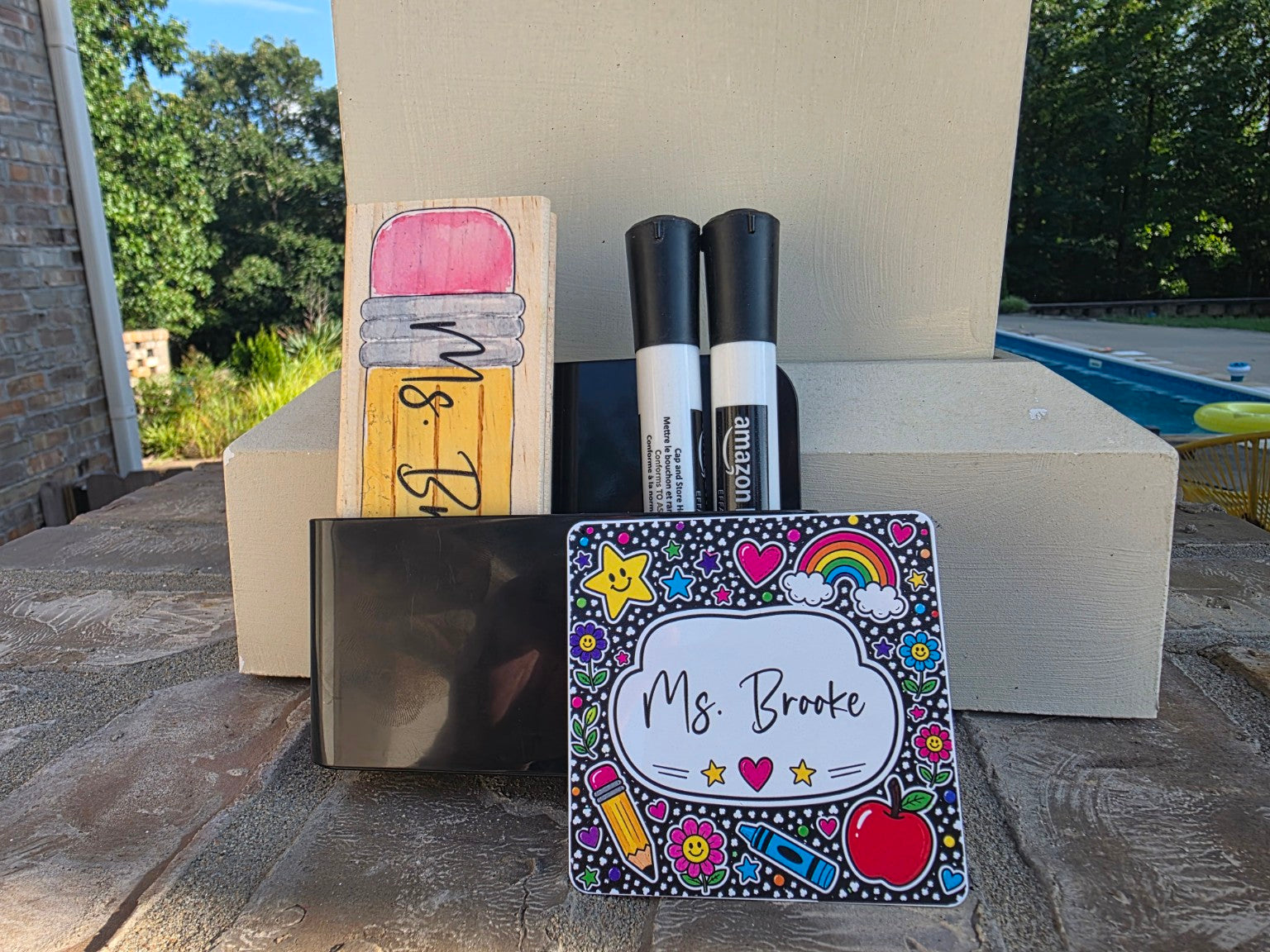 Personalized Teacher Gift Set - Whiteboard Eraser, Magnet, Caddy, and Markers
