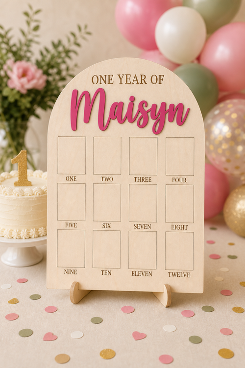 Classic Script Name Milestone Birthday Photo Board