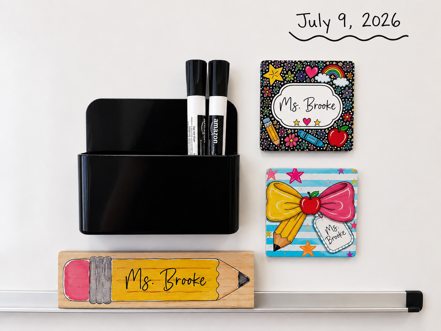 Personalized Teacher Gift Set - Whiteboard Eraser, Magnet, Caddy, and Markers