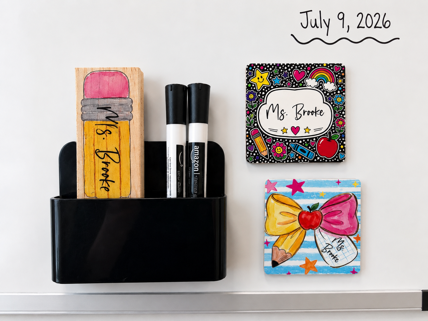 Personalized Teacher Gift Set - Whiteboard Eraser, Magnet, Caddy, and Markers