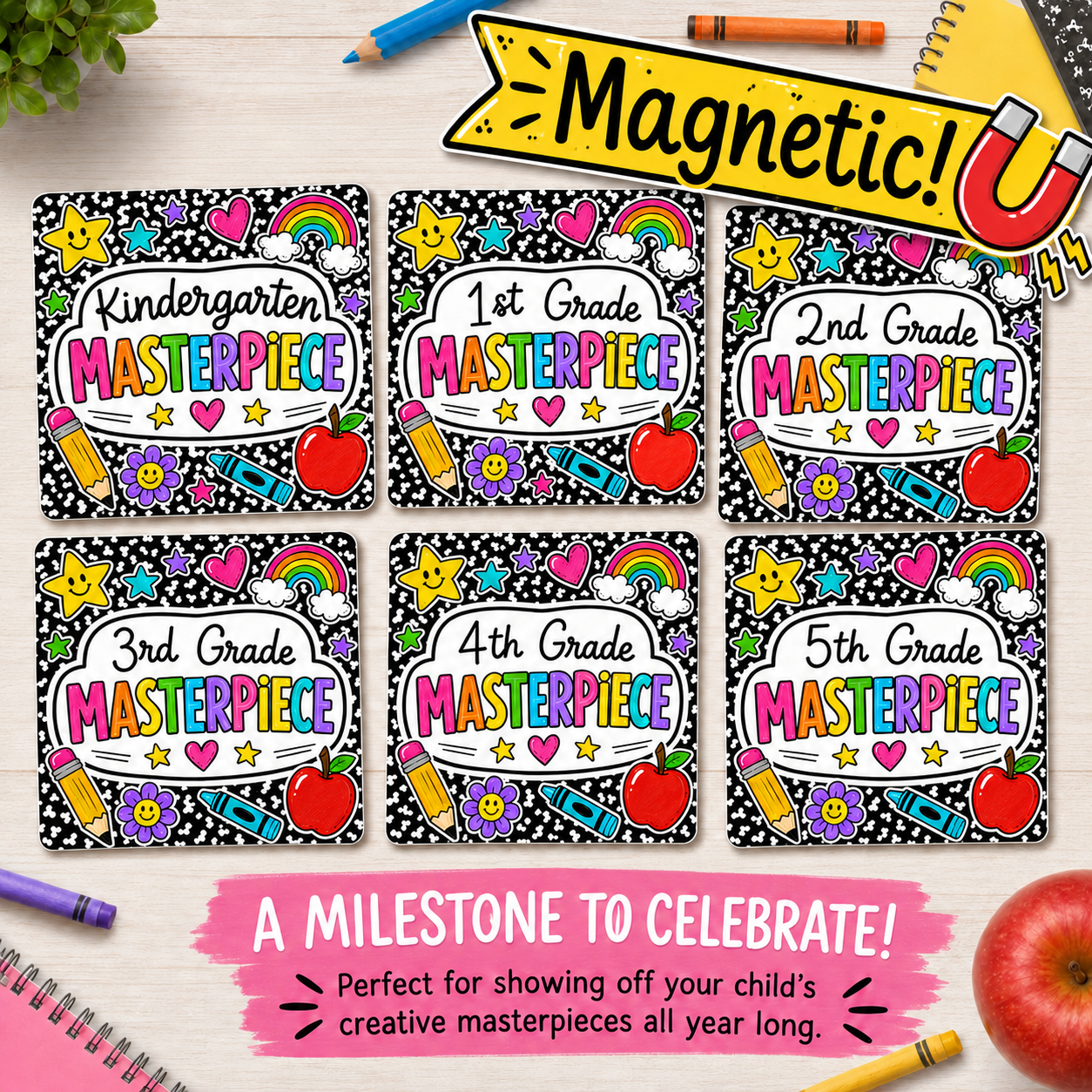 School Grade Masterpiece Magnet Kindergarten thru 5th Grade Fridge Magnet