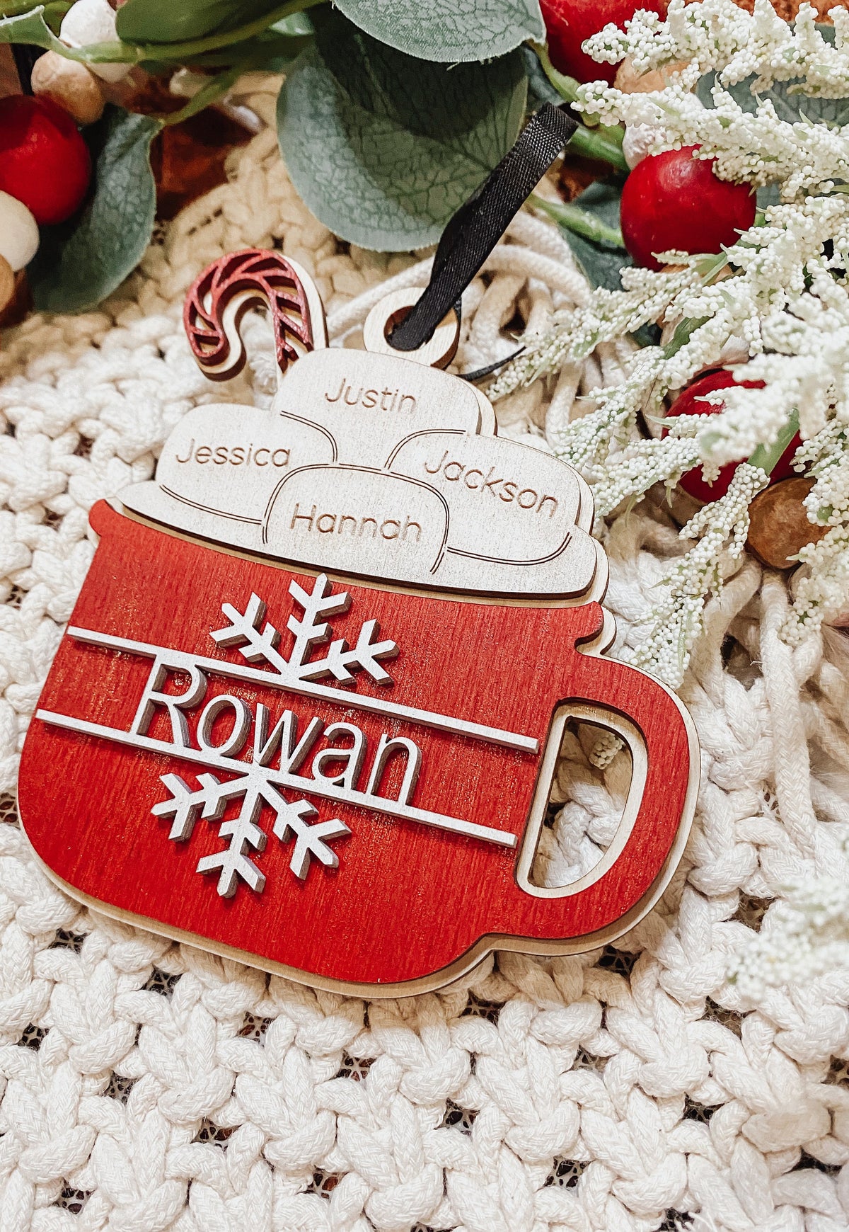 Personalized Hot Cocoa Christmas Ornament – Up to 6 Marshmallow Names