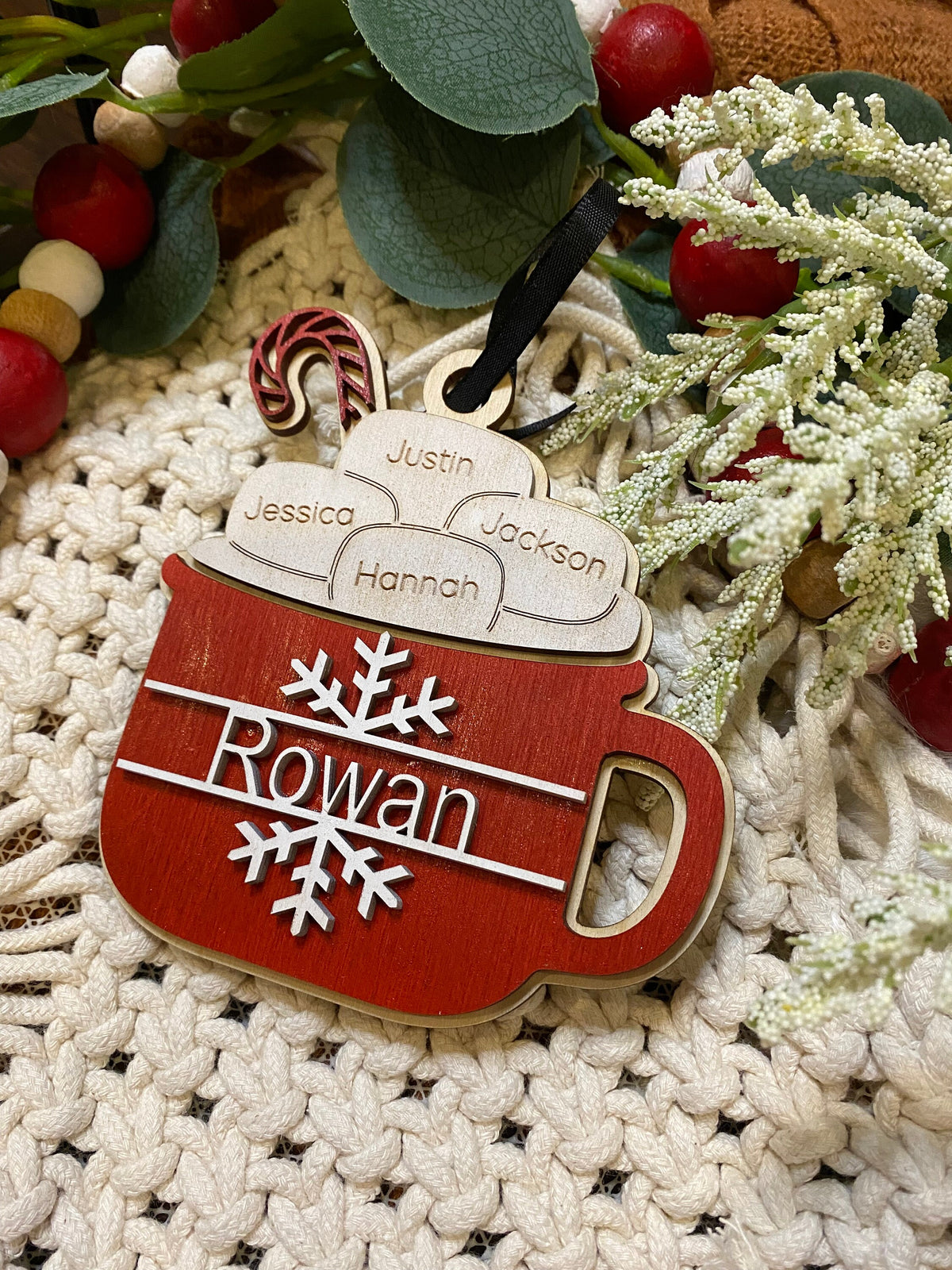Personalized Hot Cocoa Christmas Ornament – Up to 6 Marshmallow Names