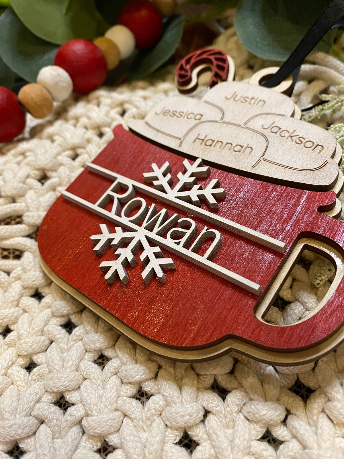 Personalized Hot Cocoa Christmas Ornament – Up to 6 Marshmallow Names