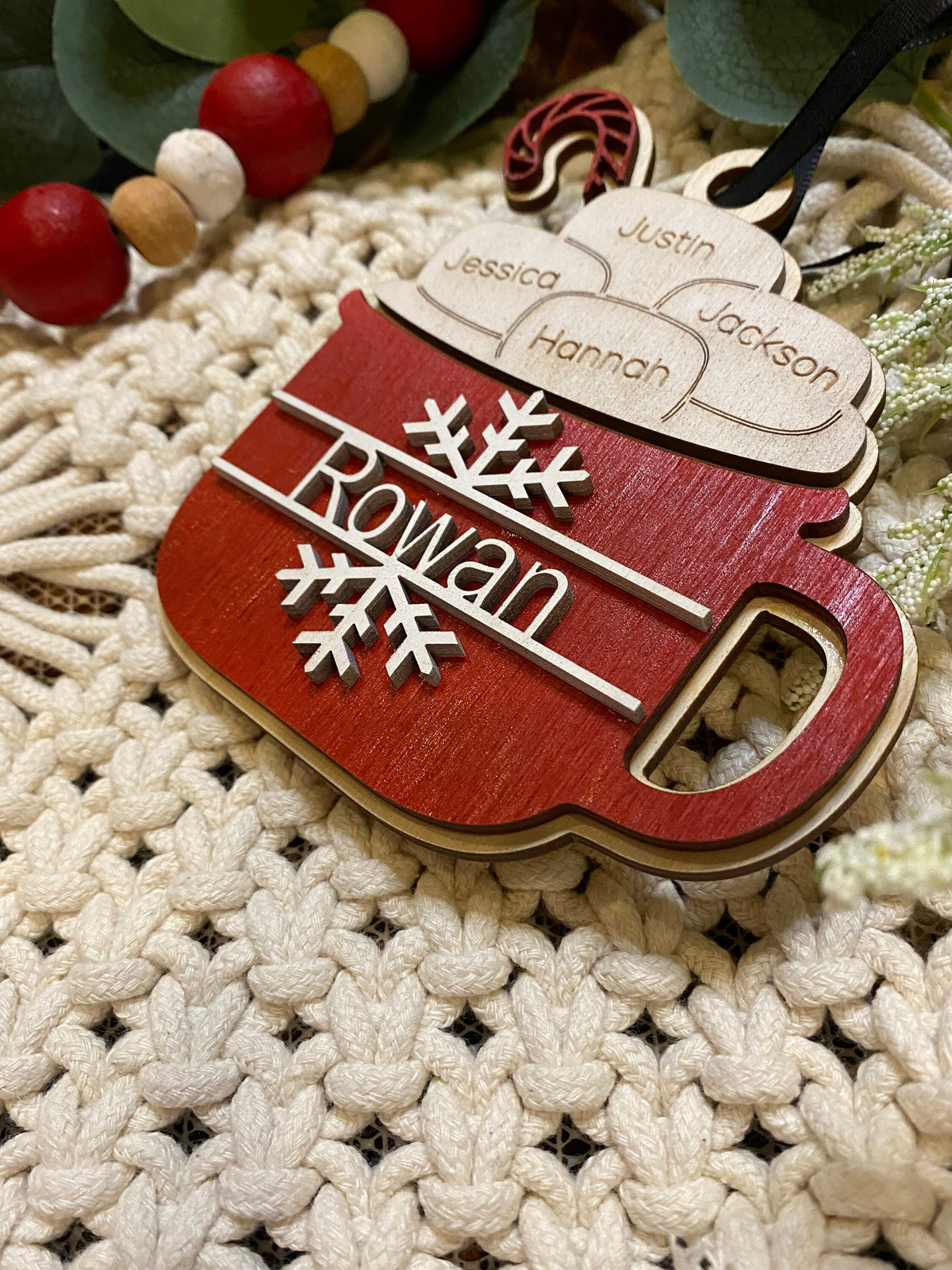 Personalized Hot Cocoa Christmas Ornament – Up to 6 Marshmallow Names