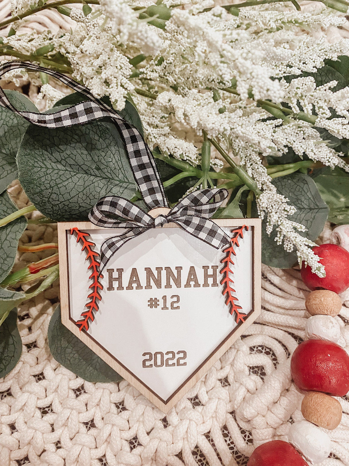 Personalized Baseball Home Plate Ornament – 3D Player Name & Number