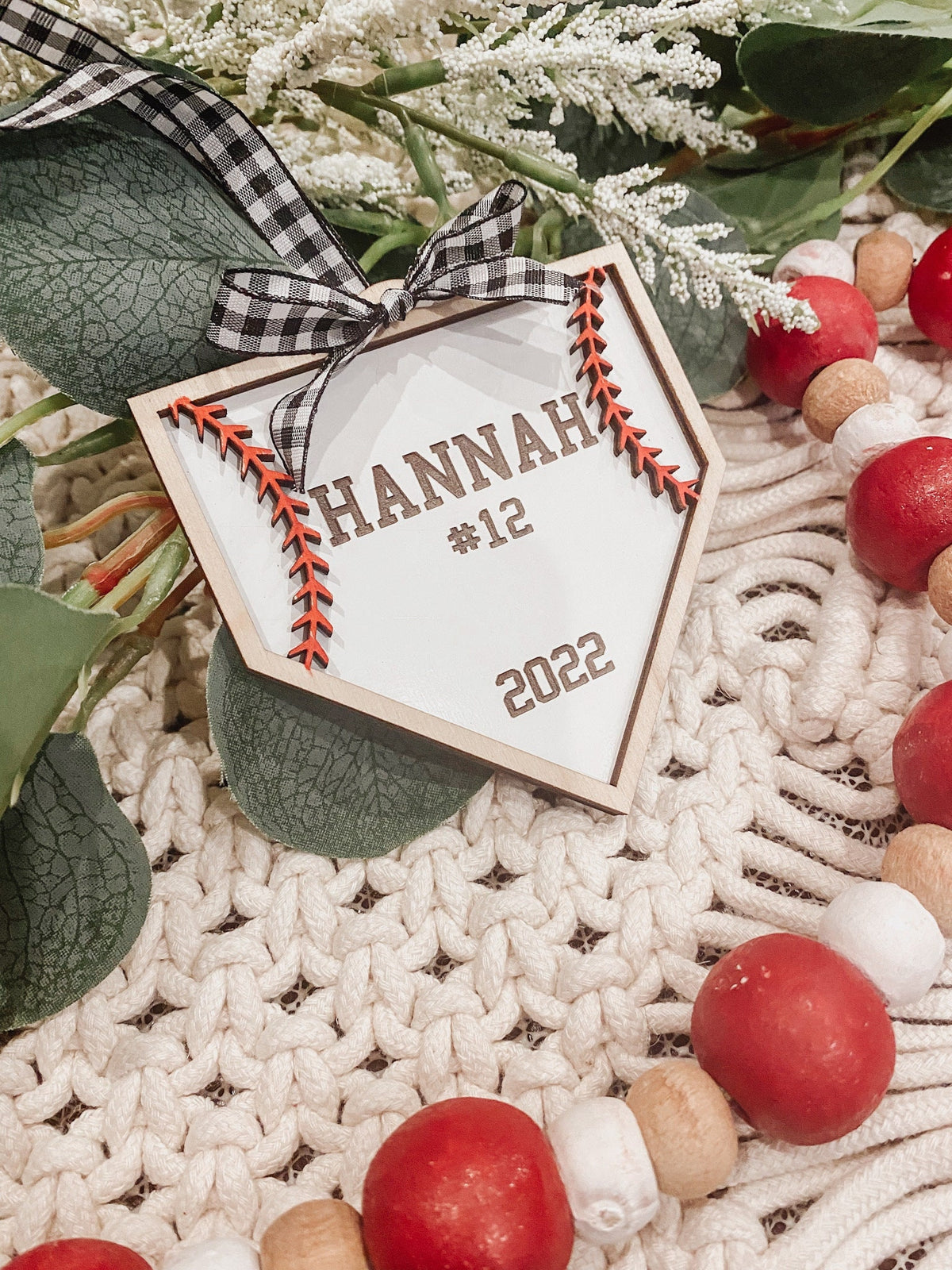 Personalized Baseball Home Plate Ornament – 3D Player Name & Number