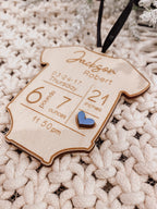 Baby's First Christmas Ornament – Personalized Birth Stats Onesie