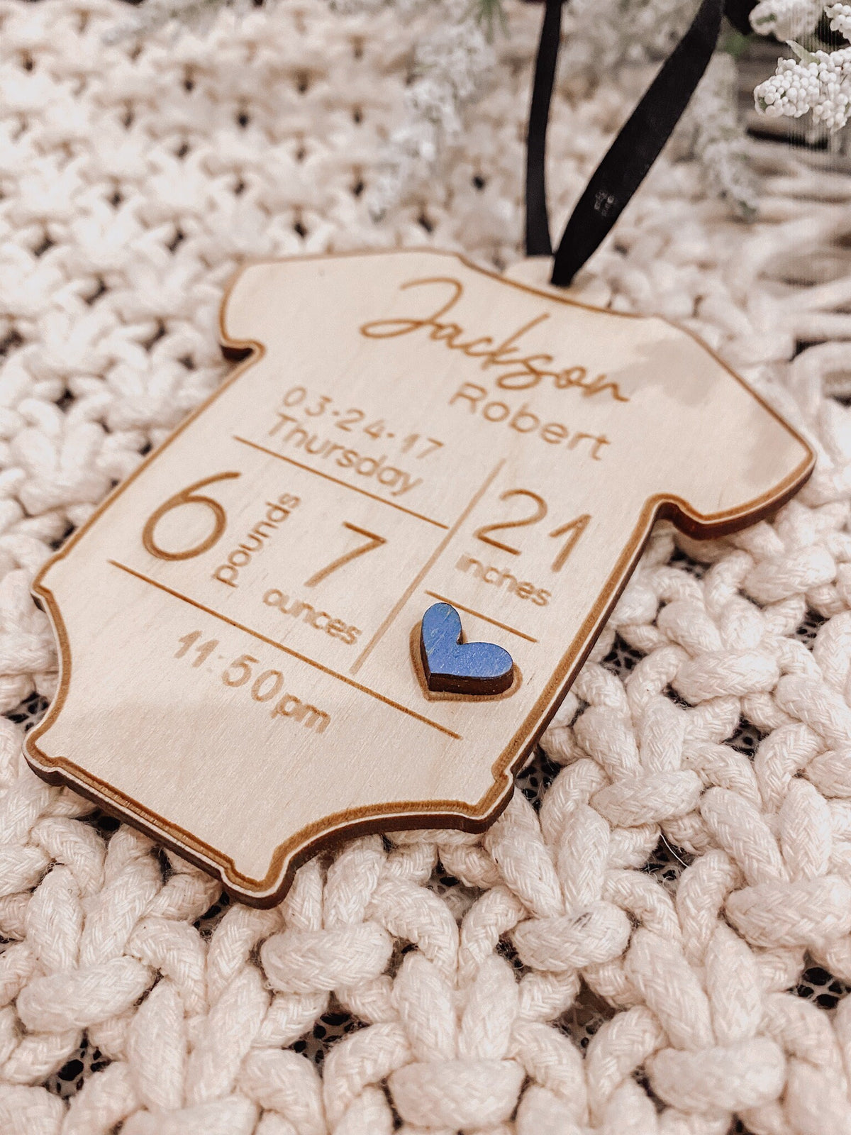 Baby's First Christmas Ornament – Personalized Birth Stats Onesie