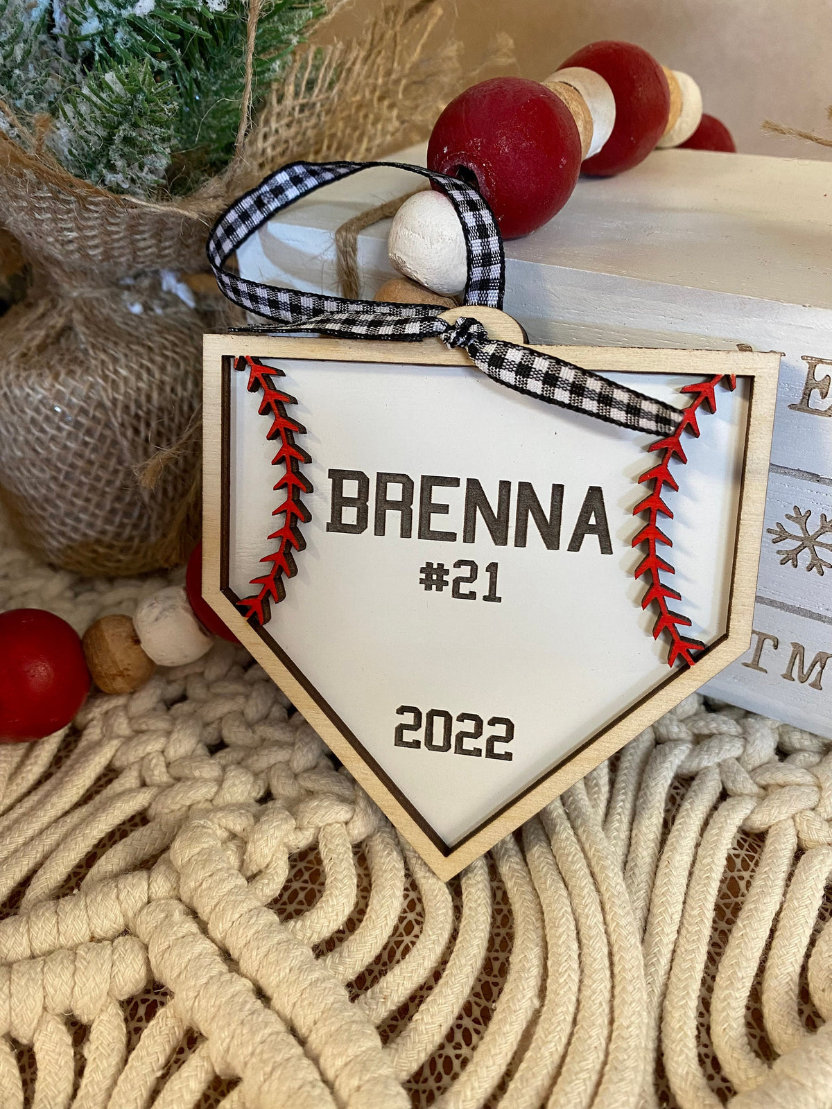Personalized Baseball Home Plate Ornament – 3D Player Name & Number