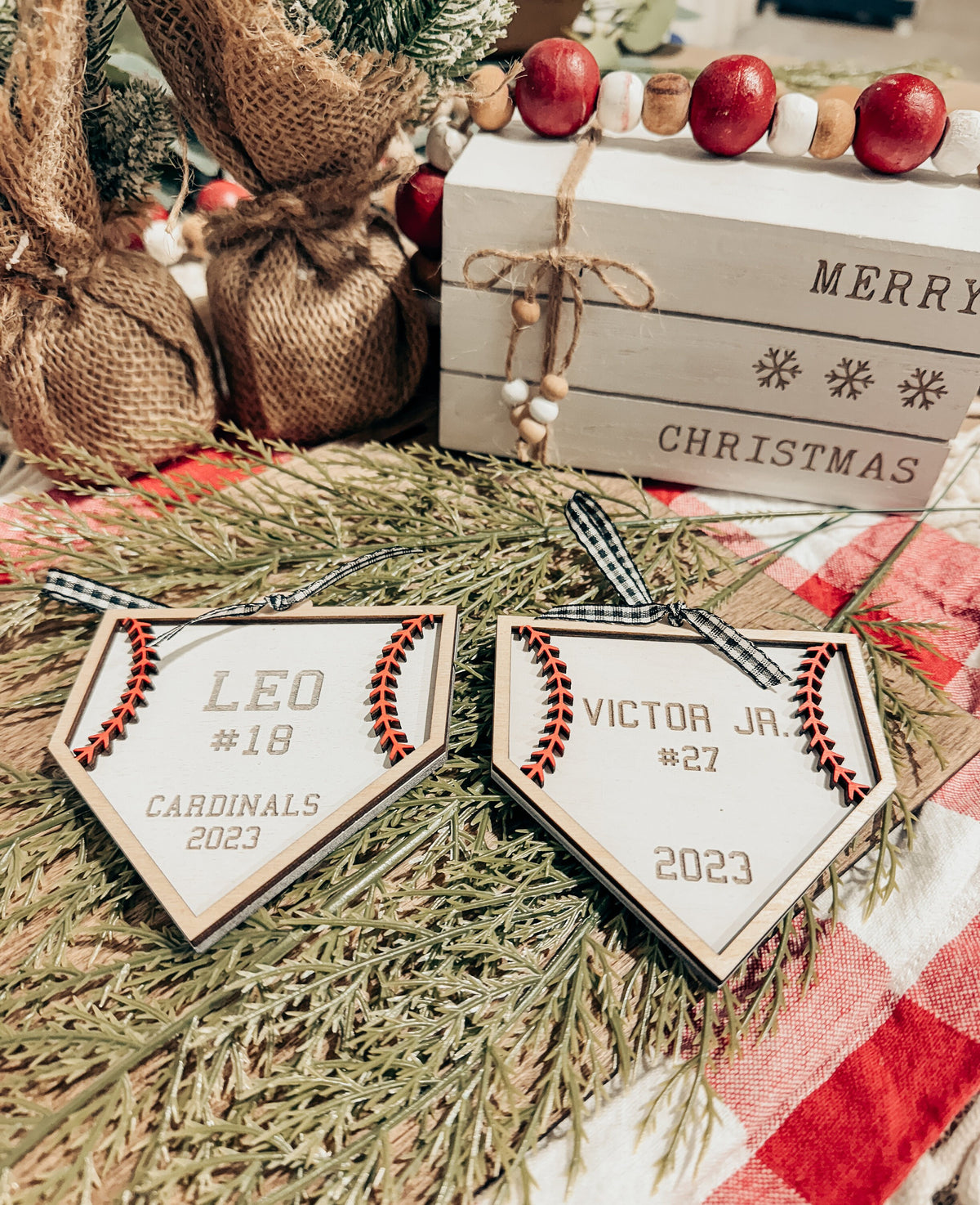 Personalized Baseball Home Plate Ornament – 3D Player Name & Number