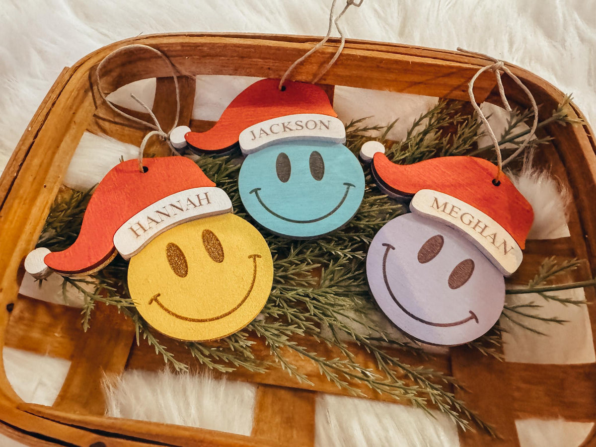 Personalized Smiley Face Santa Hat Ornament – Stocking Tag