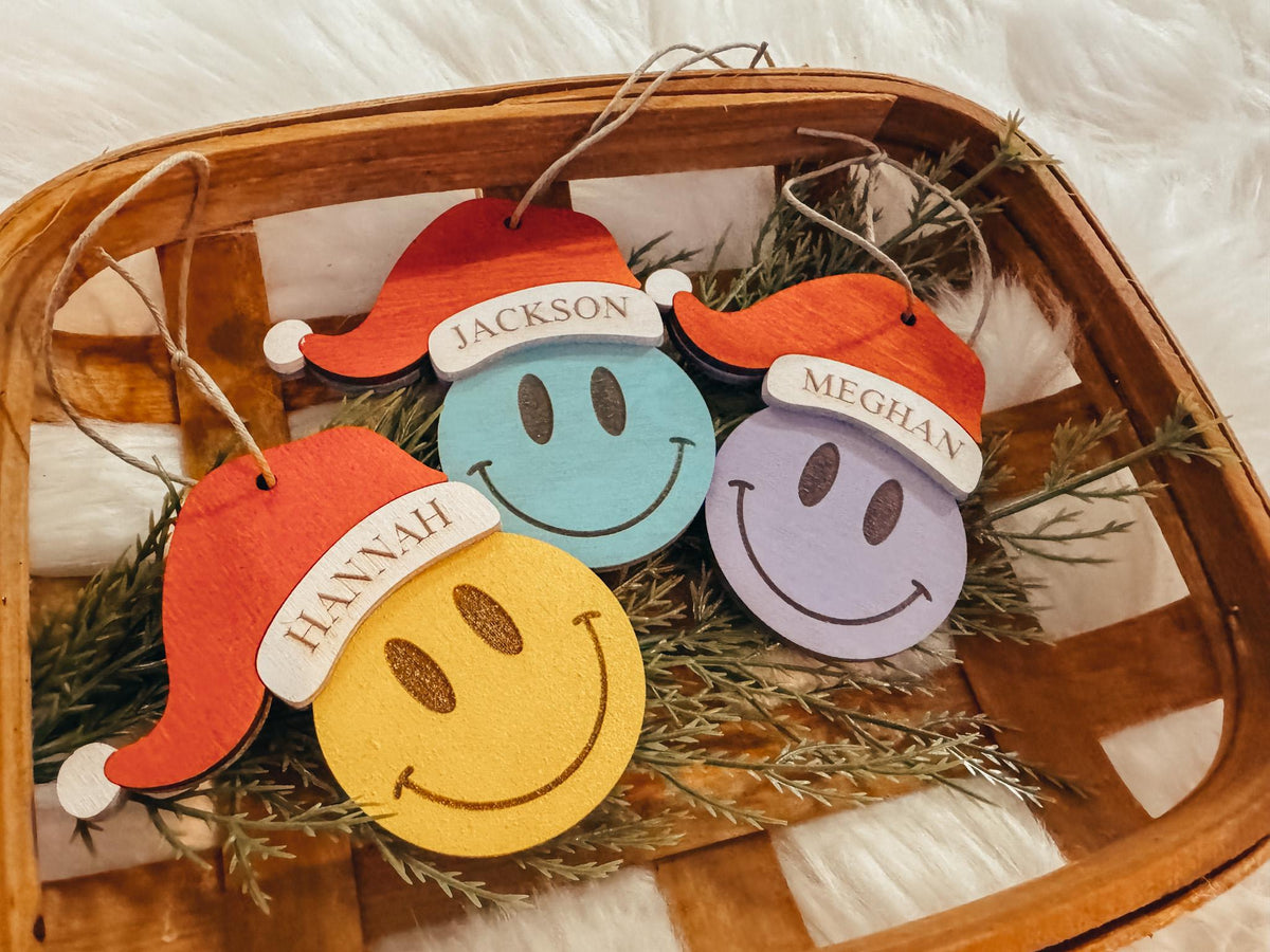 Personalized Smiley Face Santa Hat Ornament – Stocking Tag