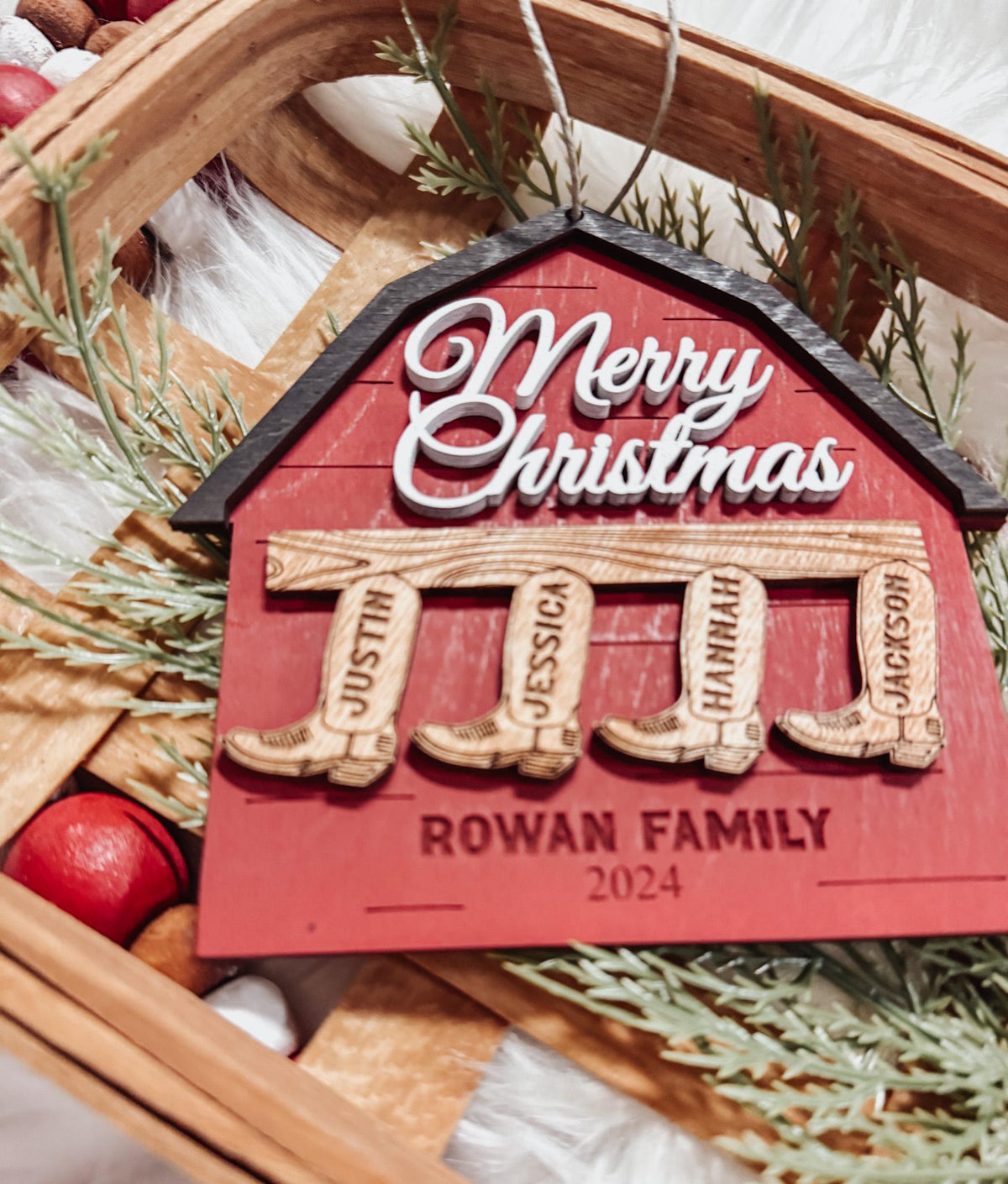 Cowboy Boot Family Christmas Ornament – Personalized Barn Keepsake
