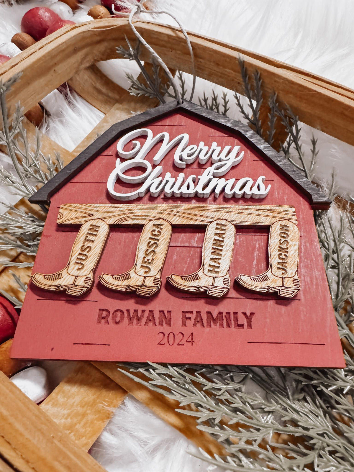 Cowboy Boot Family Christmas Ornament – Personalized Barn Keepsake
