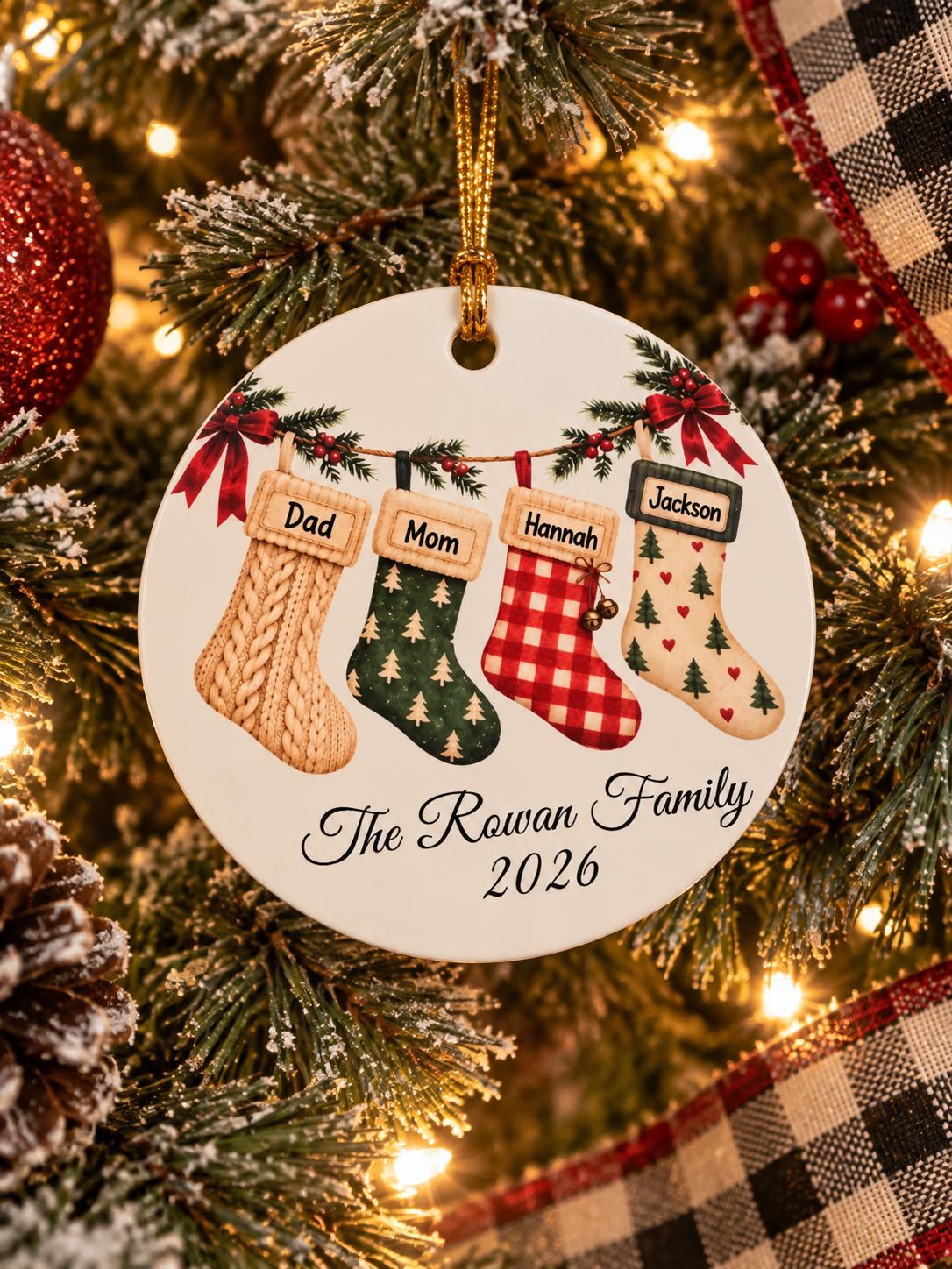Personalized Family Stockings Christmas Ornament – Names & Year