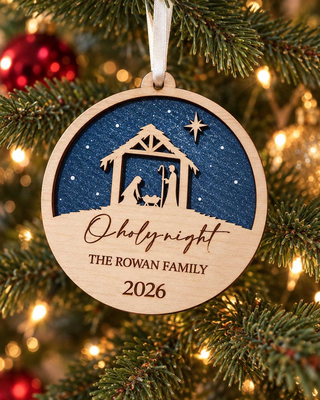 O Holy Night Nativity Ornament – Personalized Wooden Christmas Keepsake