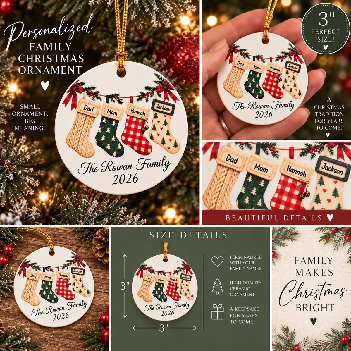 Personalized Family Stockings Christmas Ornament – Names & Year