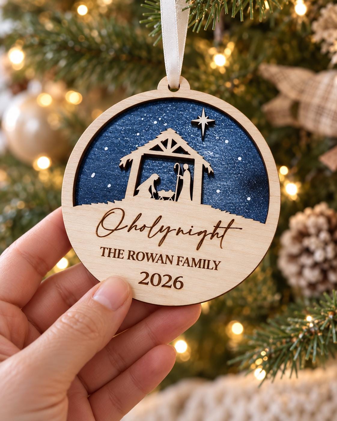 O Holy Night Nativity Ornament – Personalized Wooden Christmas Keepsake
