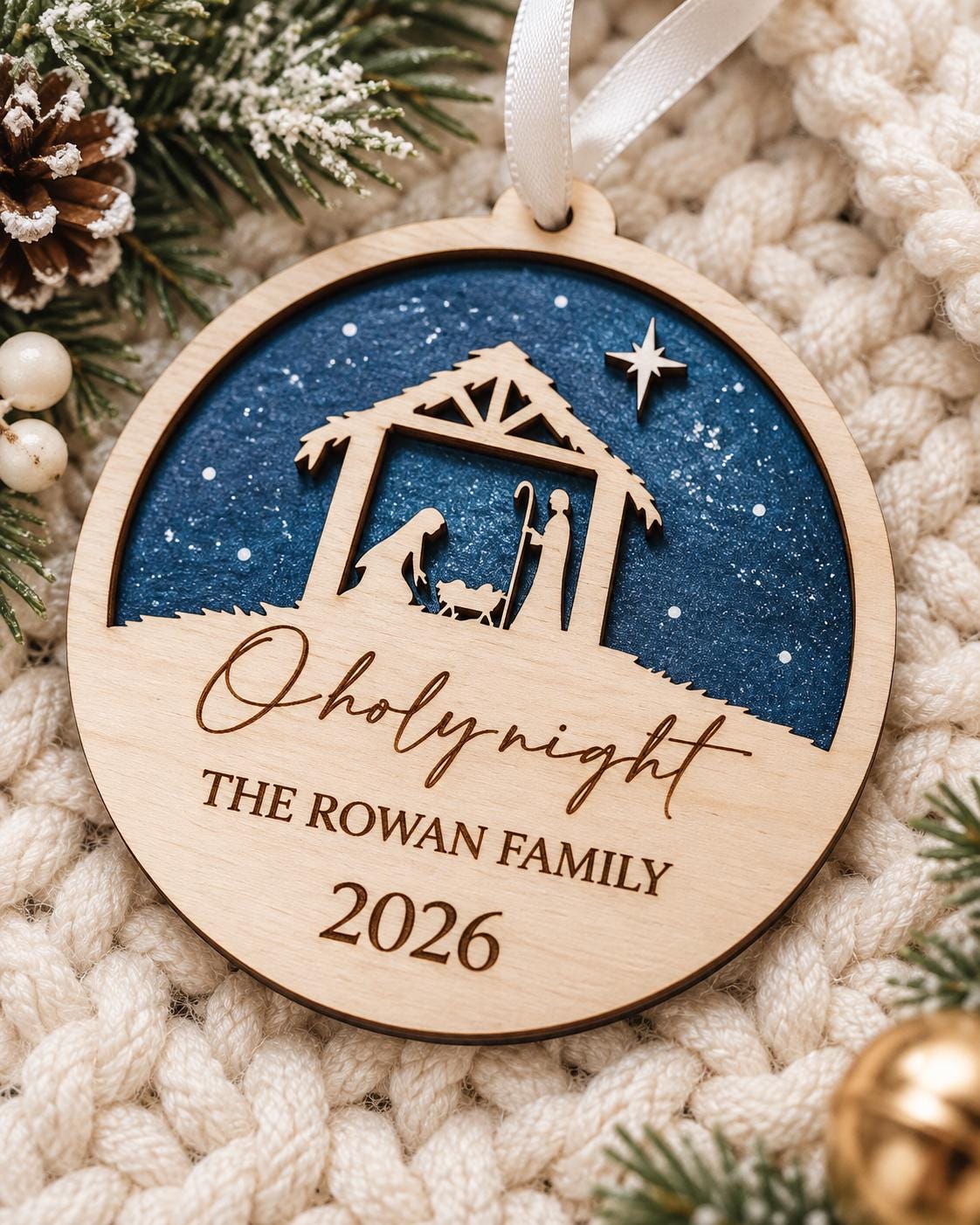 O Holy Night Nativity Ornament – Personalized Wooden Christmas Keepsake
