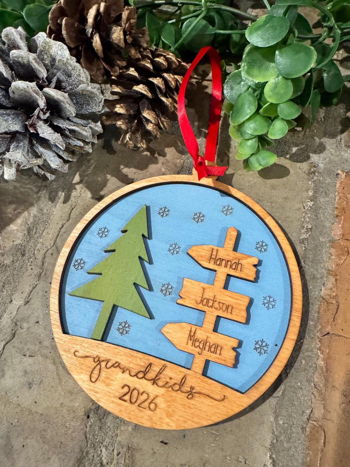 Personalized Family Signpost Christmas Ornament – Grandkids or Siblings