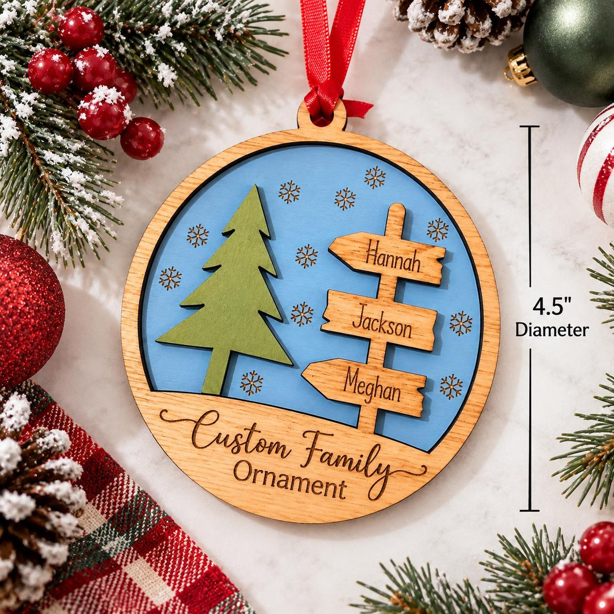 Personalized Family Signpost Christmas Ornament – Grandkids or Siblings