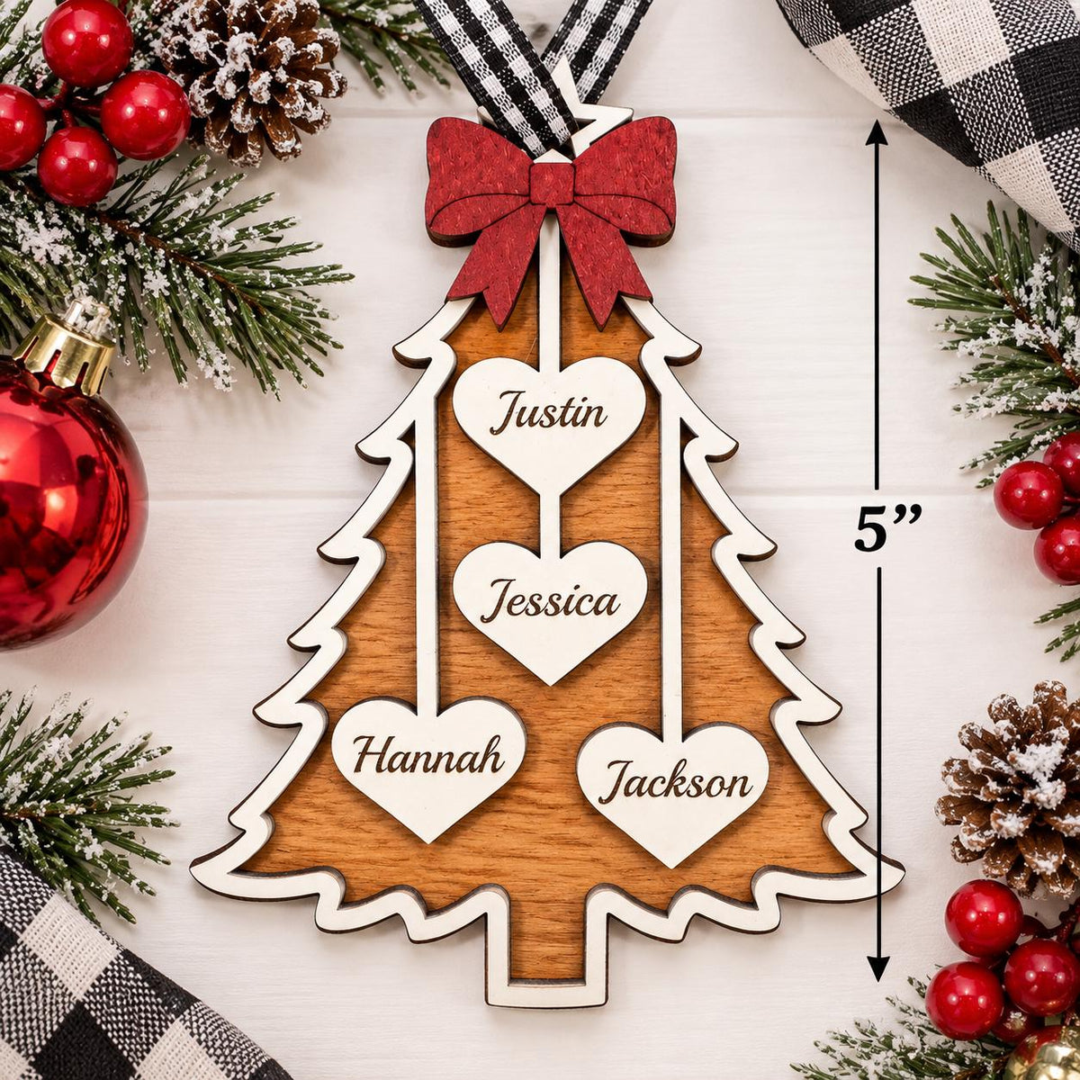 Personalized Family Christmas Tree Ornament – Up to 10 Name Hearts