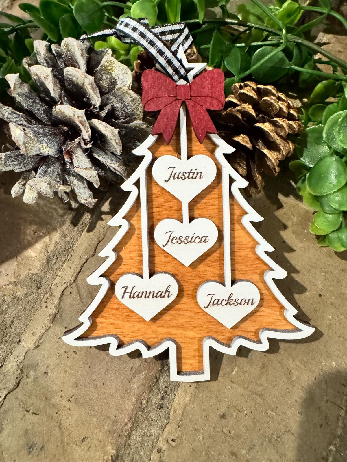 Personalized Family Christmas Tree Ornament – Up to 10 Name Hearts
