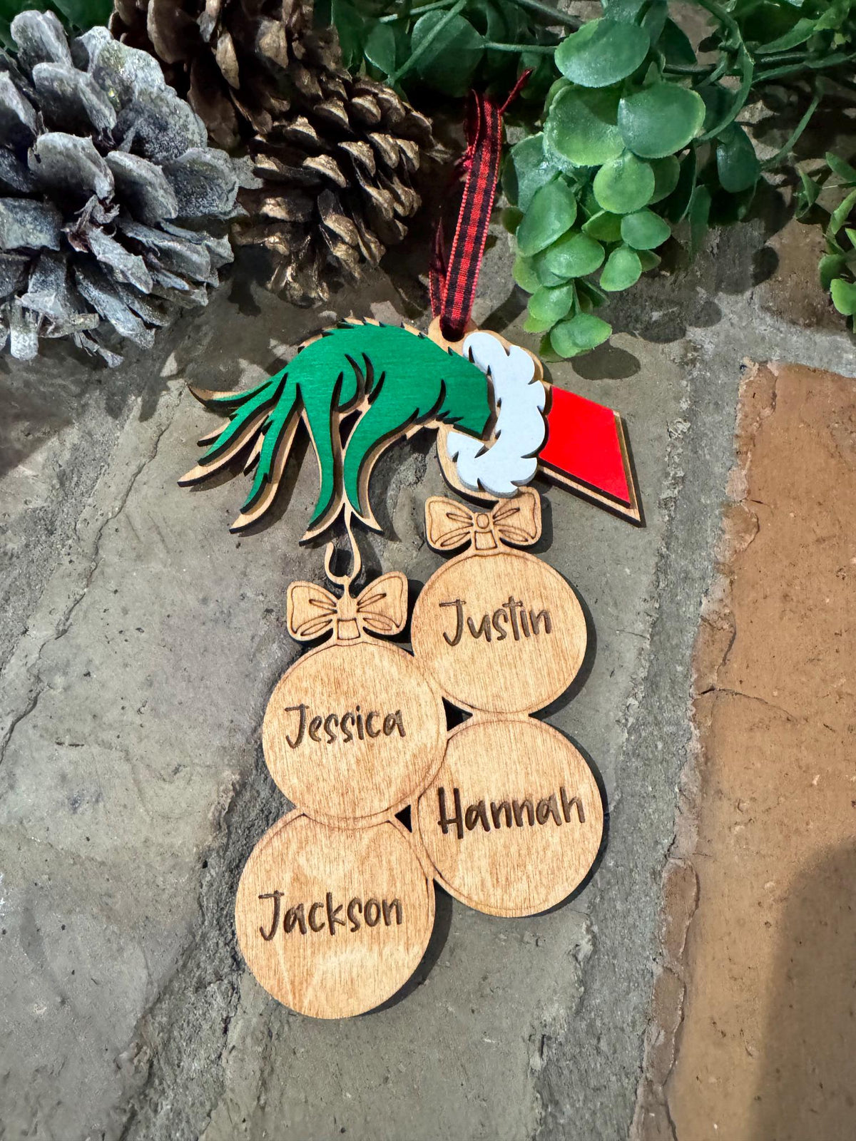 Personalized Grinch-Inspired Family Ornament – Up to 8 Names