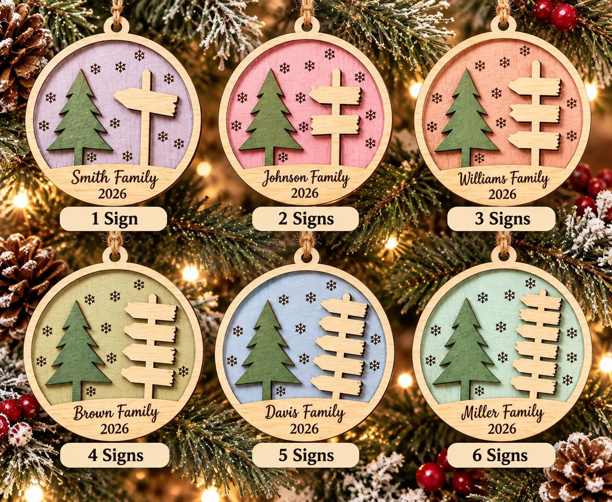 Personalized Family Signpost Christmas Ornament – Grandkids or Siblings