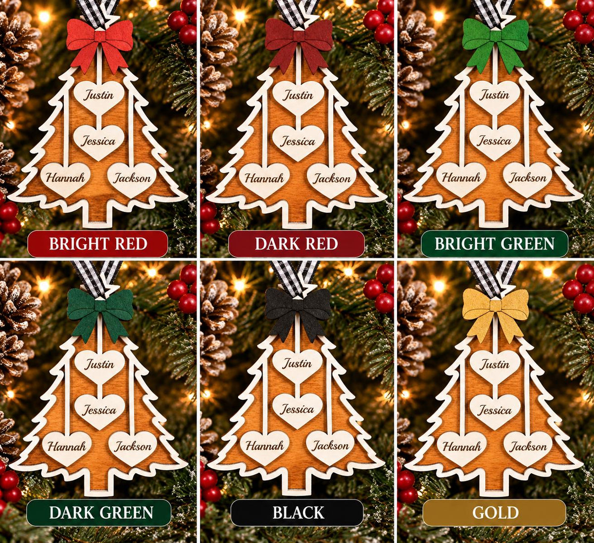 Personalized Family Christmas Tree Ornament – Up to 10 Name Hearts