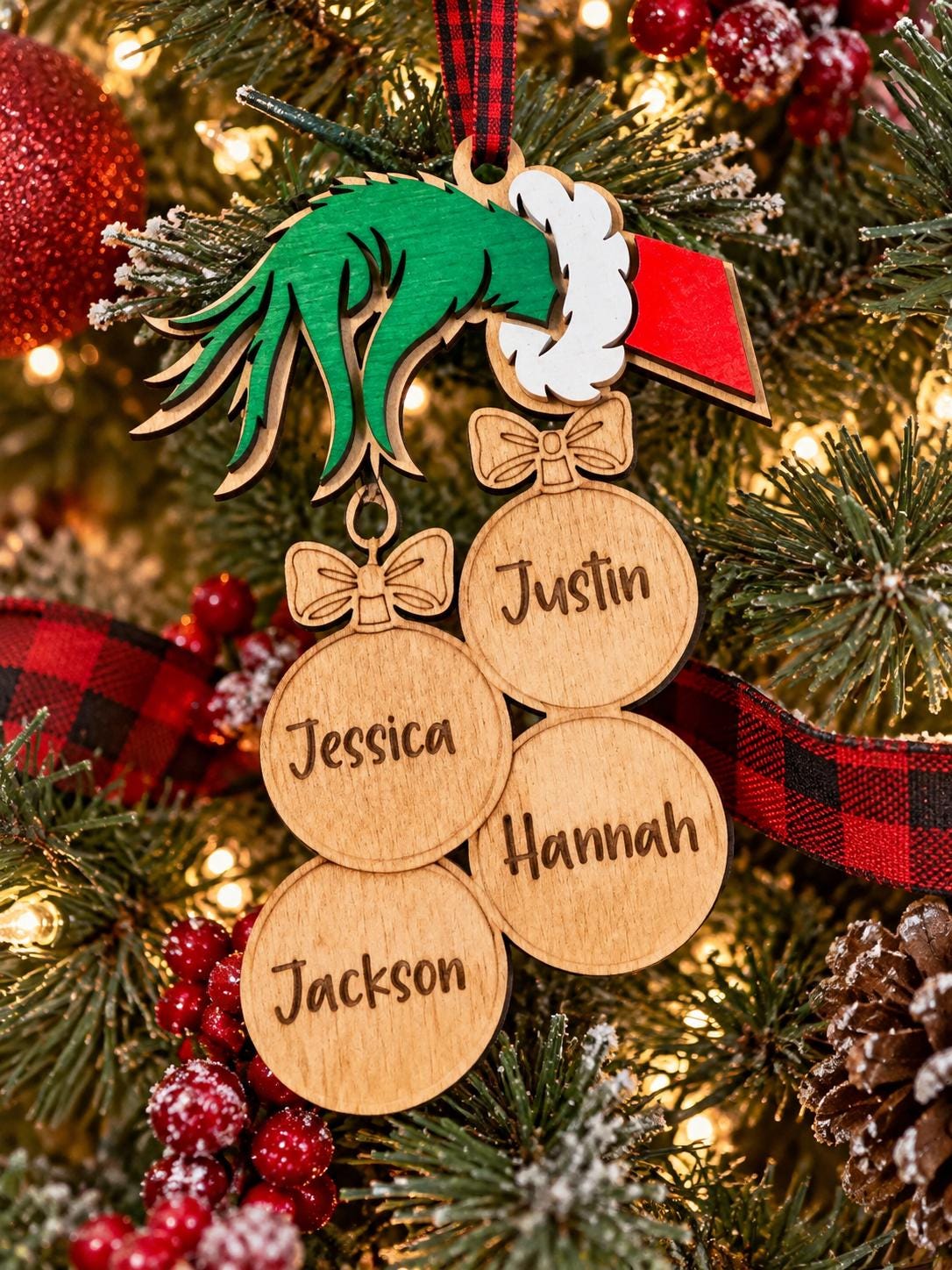 Personalized Grinch-Inspired Family Ornament – Up to 8 Names